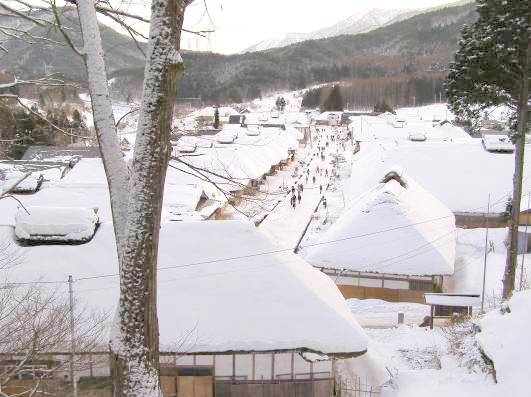 大内宿雪景色画像